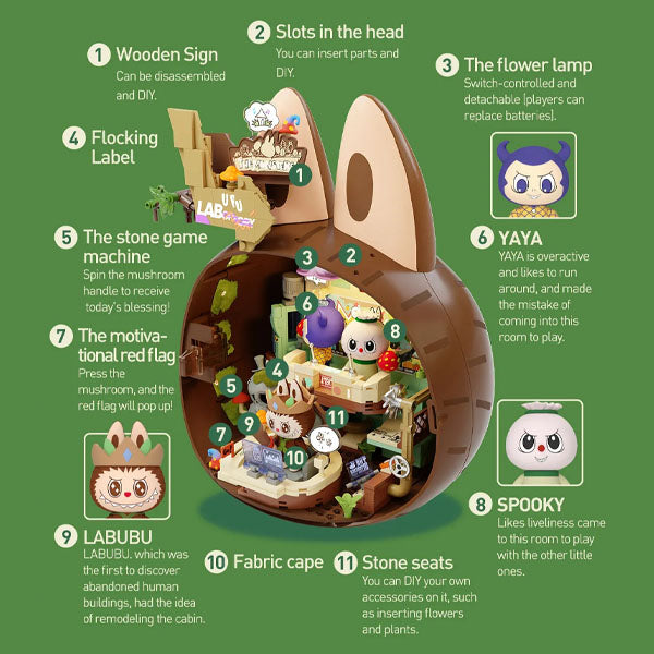 Pop Mart x THE MONSTERS: Labubu Forest Secret Base Tree House Building Block Set - Playful Home (497pc)