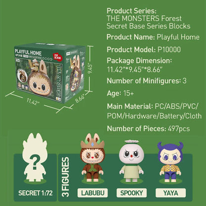 Pop Mart x THE MONSTERS: Labubu Forest Secret Base Tree House Building Block Set - Playful Home (497pc)